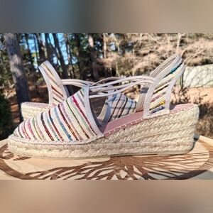 Toni Pons Women's Tania Multi Color Silk Canvas Espadrille Wedge Sandal Size 10